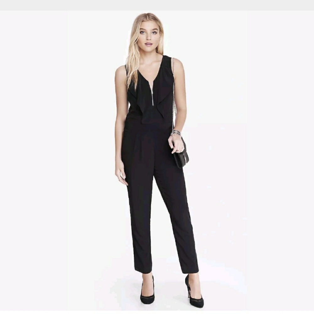 Express black sleeveless jumpsuit with ruffles